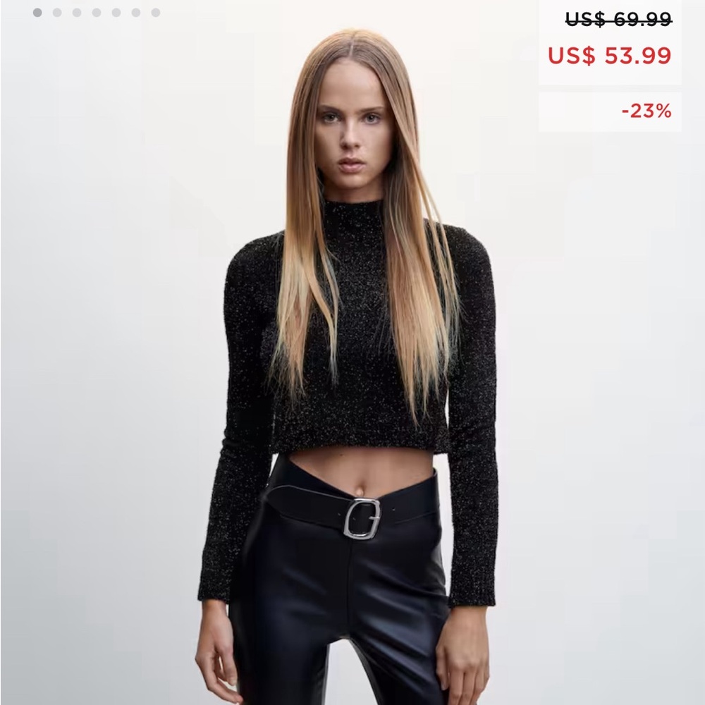 🔥SALE🔥Mango Sparkly Knit Crop Mockneck Sweater S